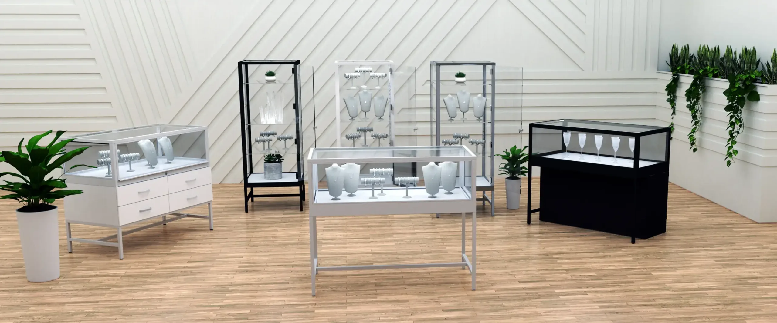 retail shop glass showcases with locks and led lights