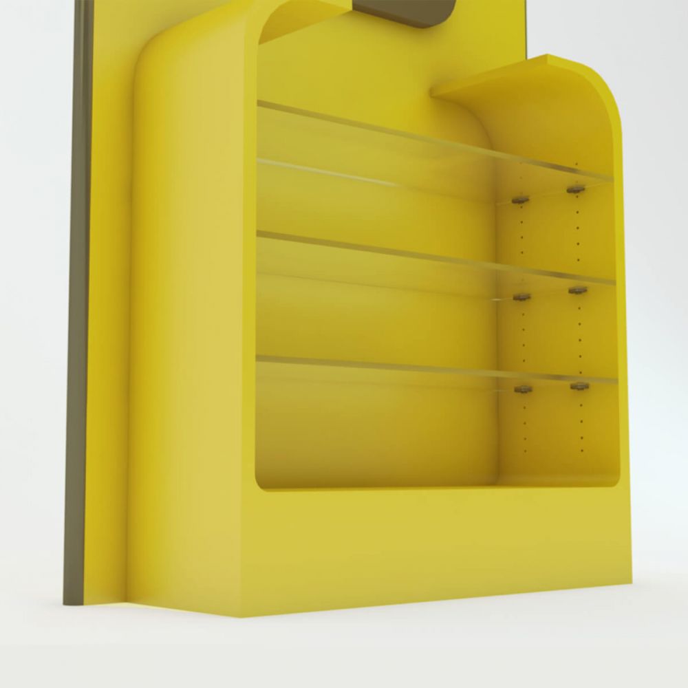 yellow display shelf
