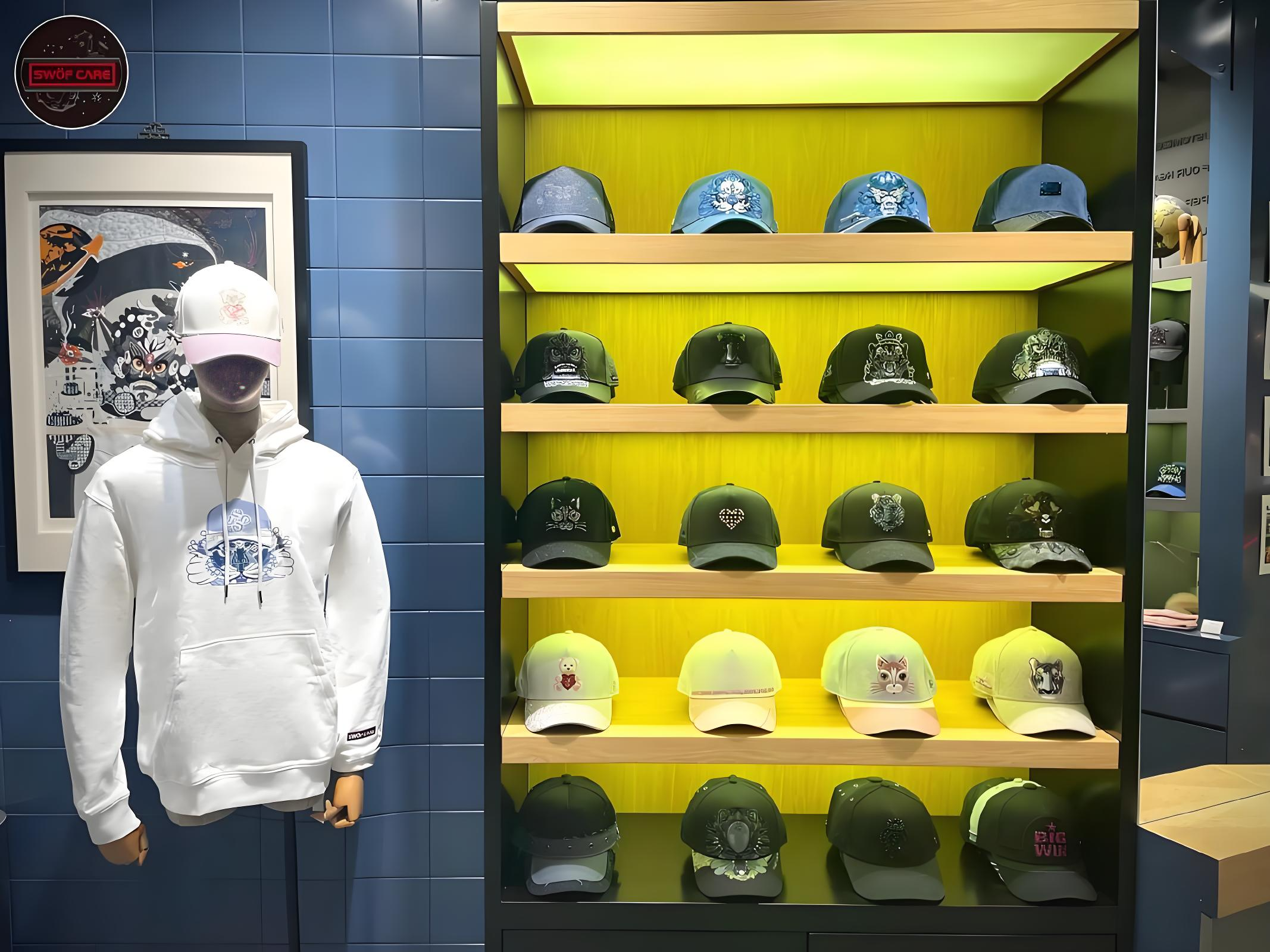 yellow display shelf