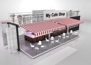 outdoor kiosk with chair and table