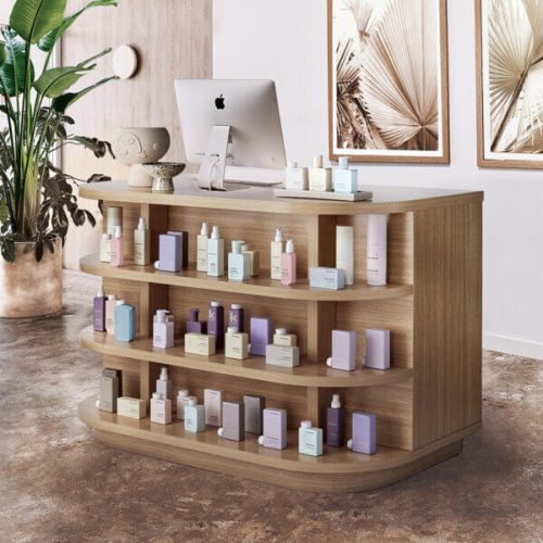 wooden reception desk