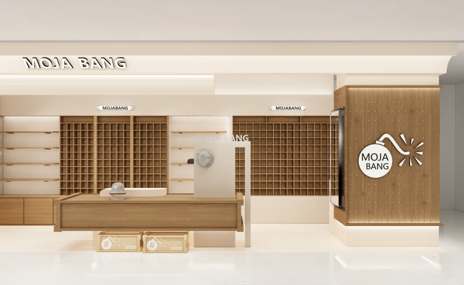 Hat shop floor plan with wooden display layout