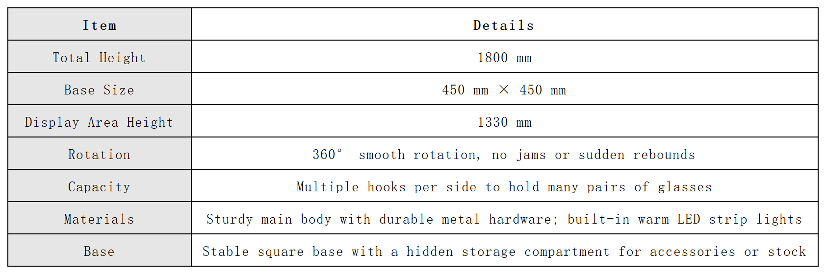eyewear display table