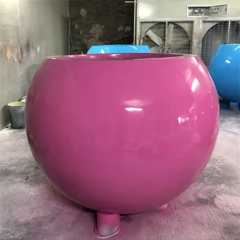 Hot pink large‑size fiberglass flower pot with a glossy surface. Perfect for mall art display.