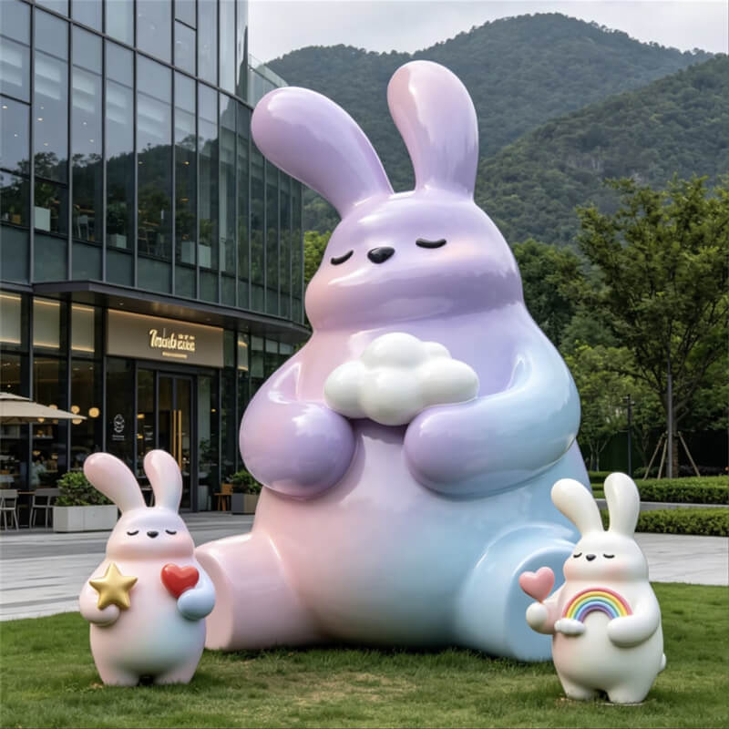 Parent‑Child Combined Rabbit Sculpture Healing Outdoor Decor for Hotel Parks