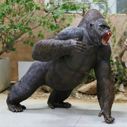 Wild fiberglass gorilla sculpture in chest‑beating roaring poses with strong power, large gorilla sculpture for cultural tourist scenic areas