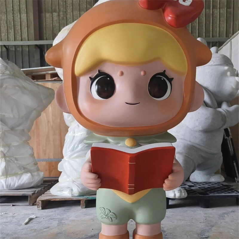 Factory finished reading girl fiberglass cartoon sculpture holding red book bookstore shop window display decor