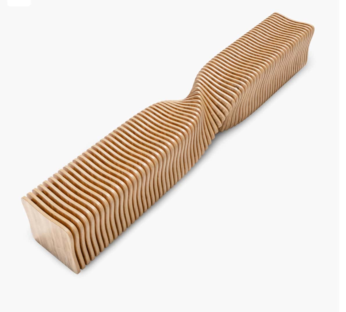 wooden parametric benches, twisted origami
