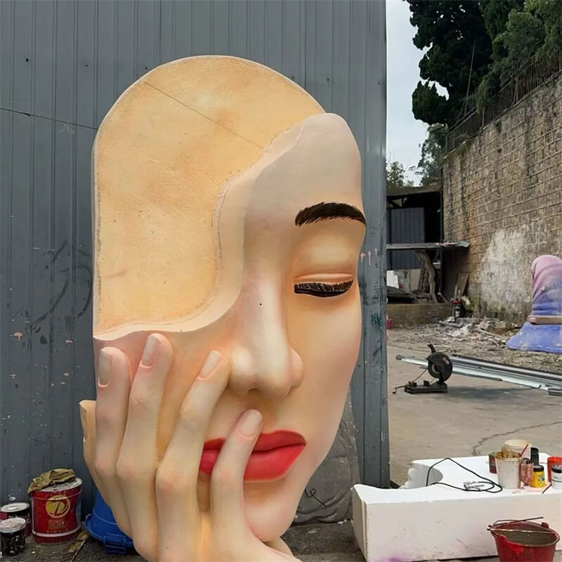 Factory shot of FRP face sculpture realistic skin tone