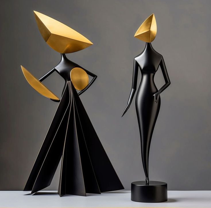 Black Gold FRP Abstract Lady Sculpture for Villa Living Room Hotel Lobby Decor - Image 2