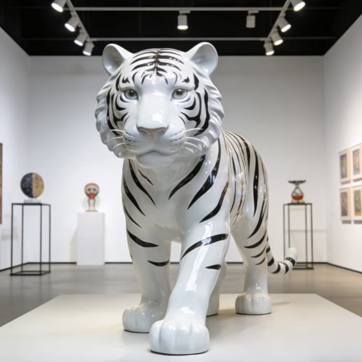 FRP Glossy White Tiger Sculpture for Garden & Commercial Landscape Decor - Image 2