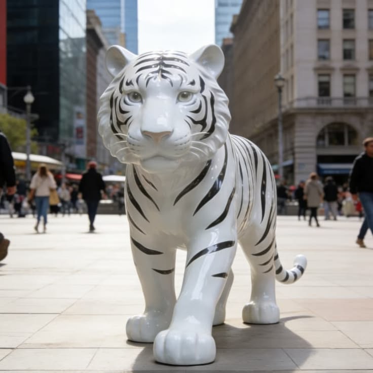 FRP Glossy White Tiger Sculpture for Garden & Commercial Landscape Decor - Image 3