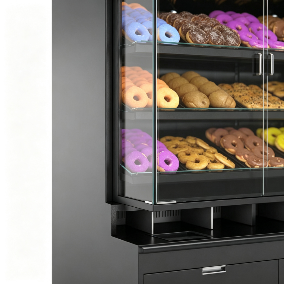 Black Stainless Steel Bakery Display Cabinet with Storage Drawers for Donut Pastry Retail Shop - Image 3