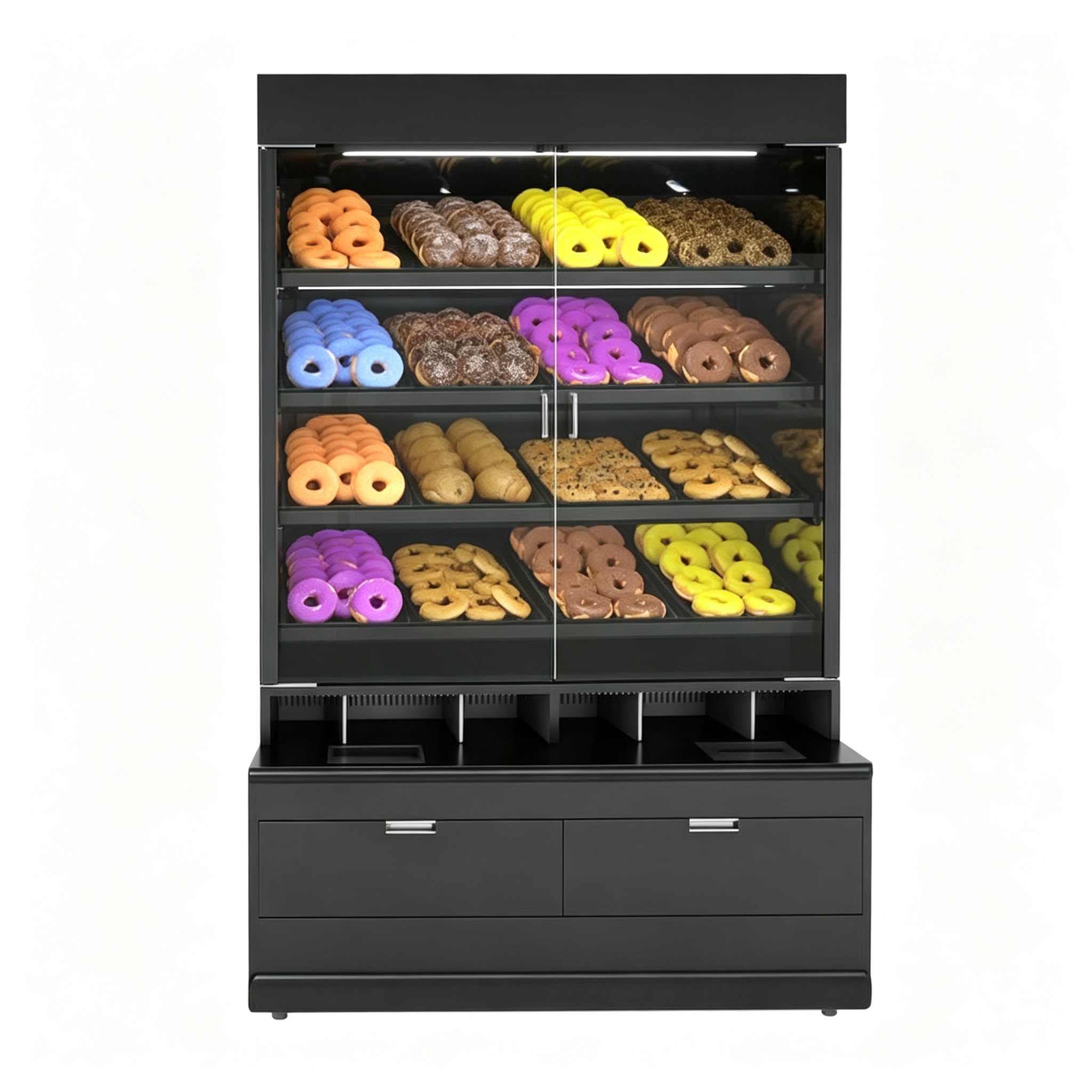 Black Stainless Steel Bakery Display Cabinet with Storage Drawers for Donut Pastry Retail Shop - Image 2