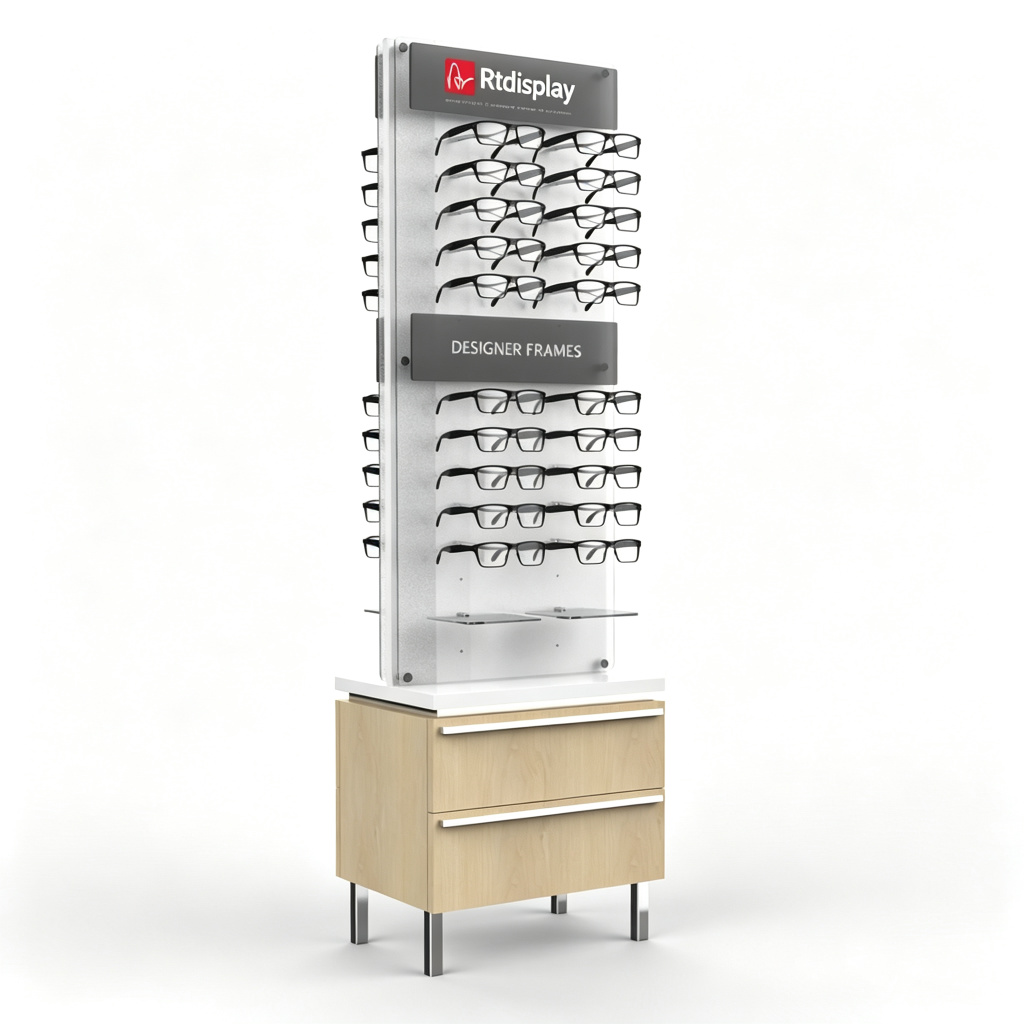 Acrylic eyewear display stand front view