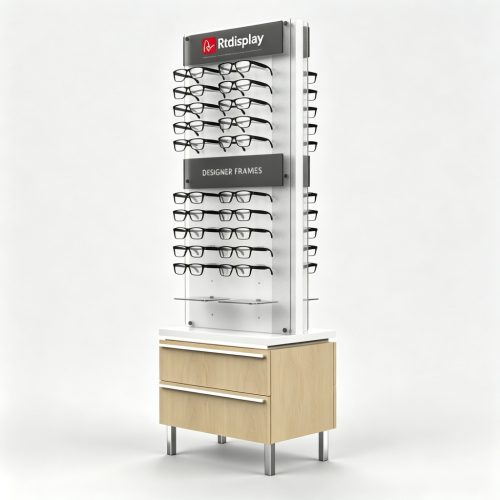 Acrylic wood eyewear display left side view