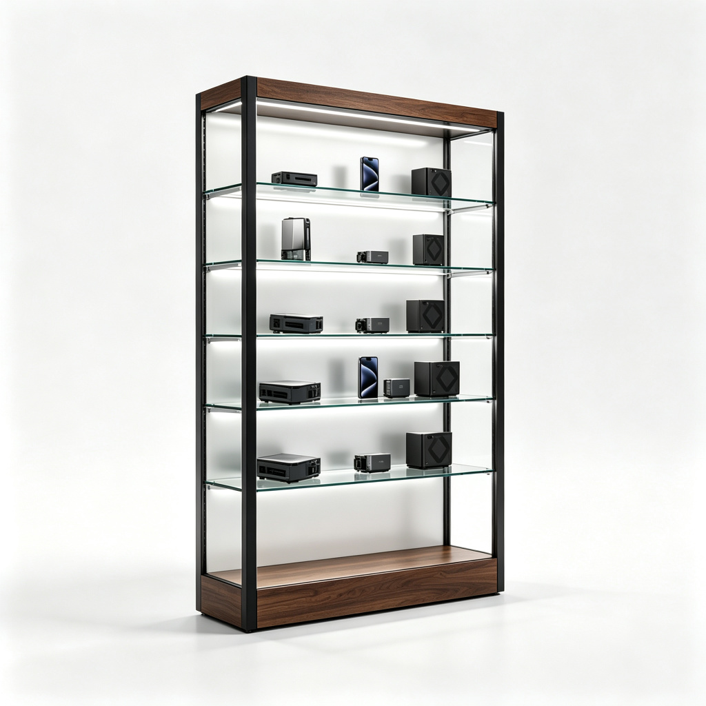 Black frame walnut cabinet