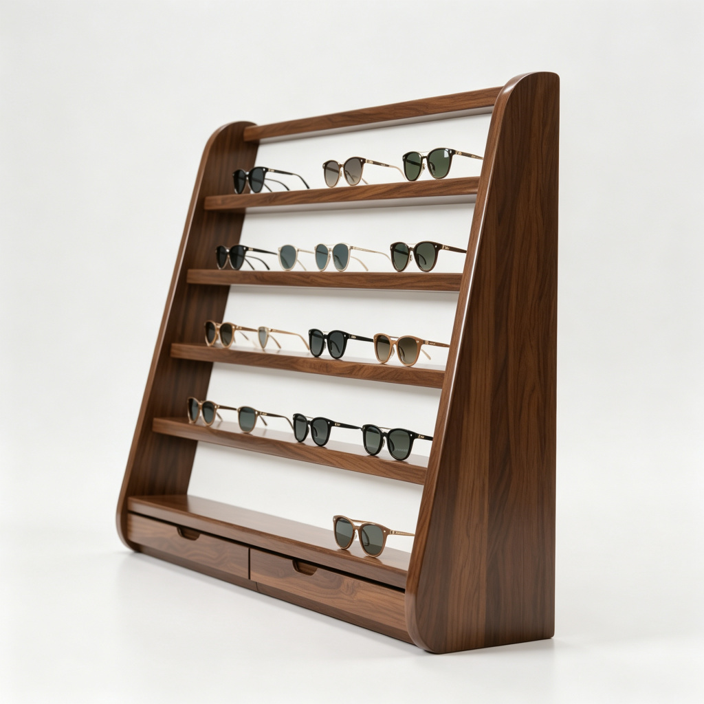 Leaning eyewear rack left profile