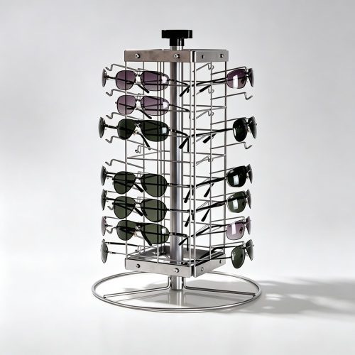 Chrome Wire Rotating Countertop Eyewear Spinner with Round Base side view