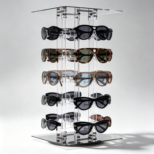 Clear Acrylic Four-Sided Rotating Countertop Eyewear Tower side view