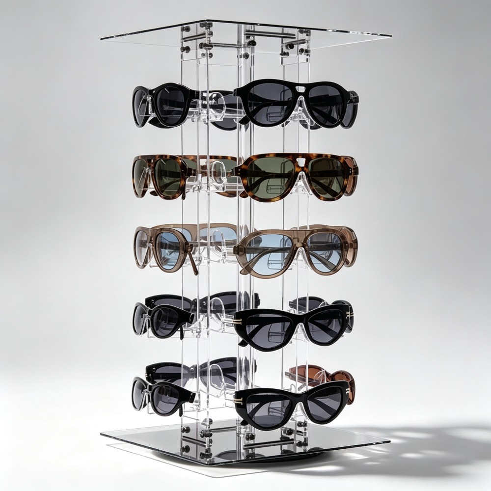 Clear Acrylic Four-Sided Rotating Countertop Eyewear Tower side view