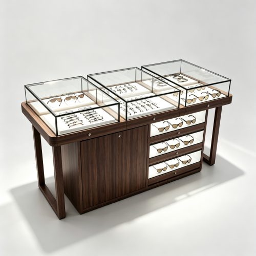 Dark walnut optical display console front