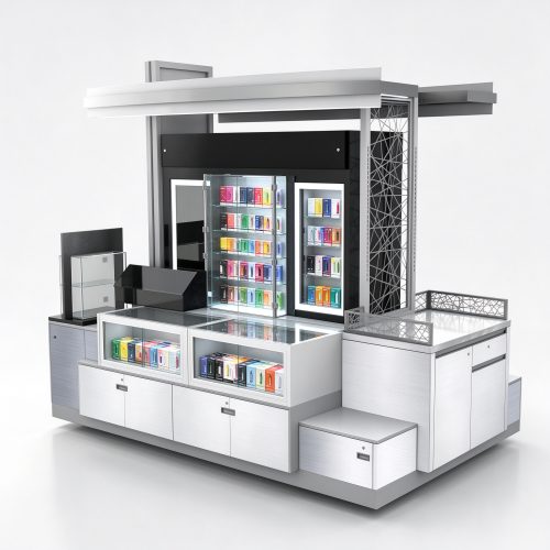 Modern white RMU vape kiosk main front view