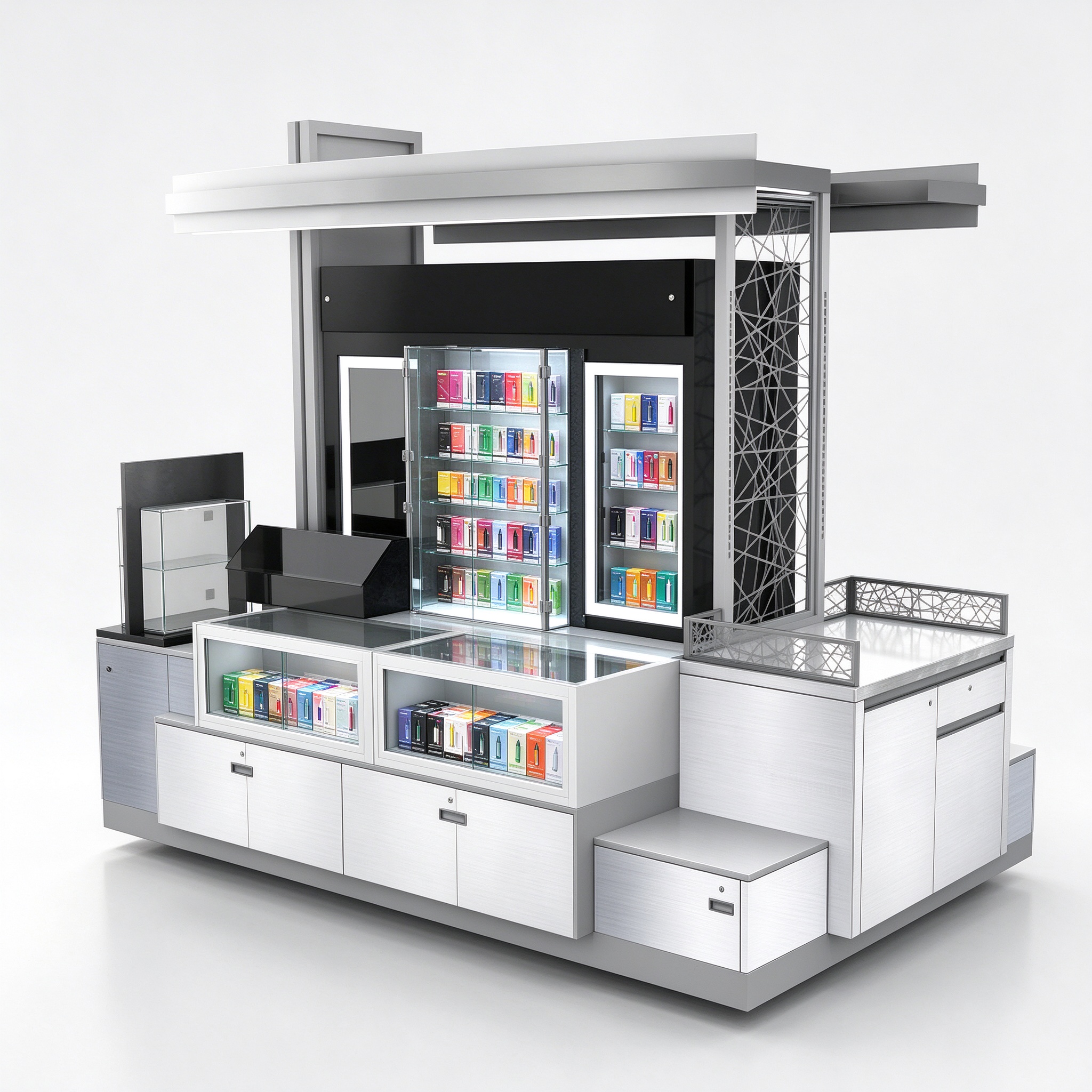 Modern white RMU vape kiosk main front view