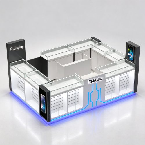 Black white blue phone case kiosk main view