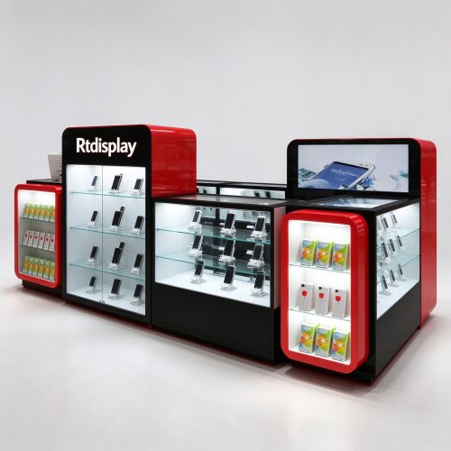 Black red phone kiosk main view