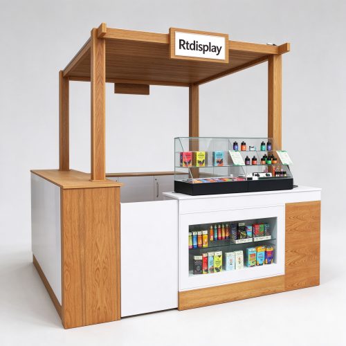 Wood frame e cigarette vape kiosk main view