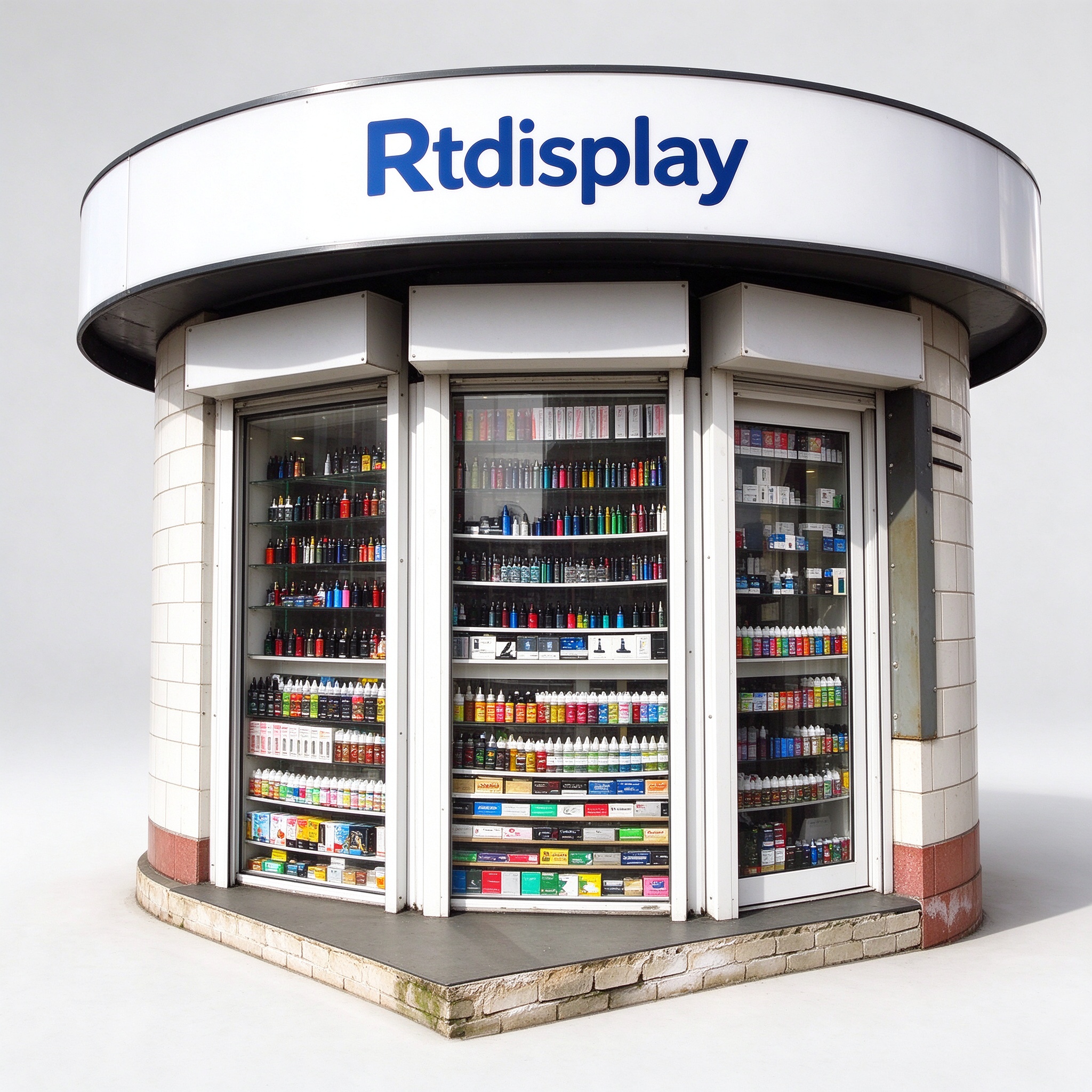 Outdoor circular corner vape kiosk main view