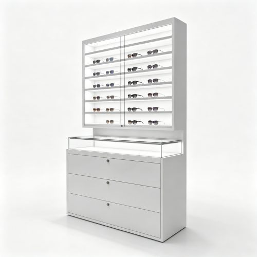 Floor standing eyewear cabinet angle