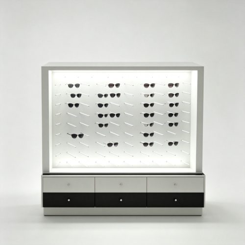 Backlit hook eyewear cabinet straight front