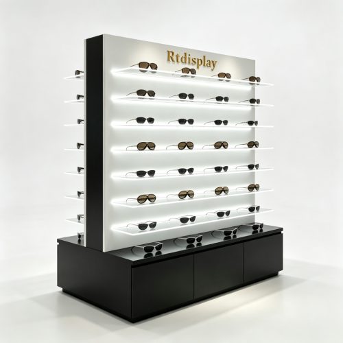 Double-sided gondola display stand angle view
