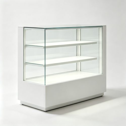 White glass case left side