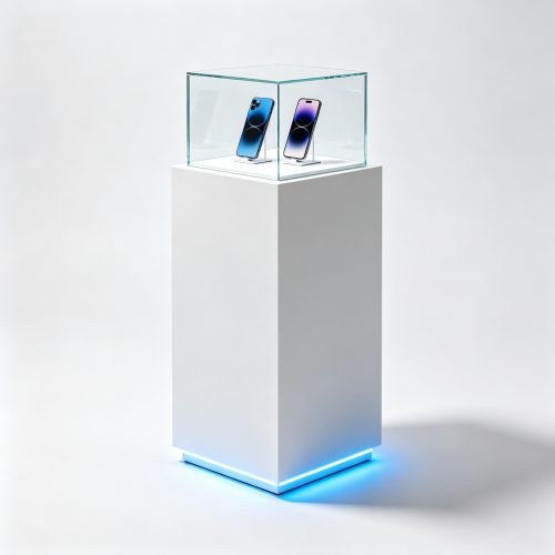 White pedestal phone display