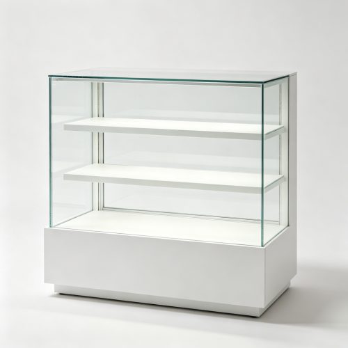 White glass display case front
