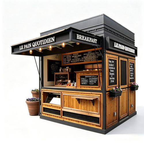 Rustic coffee kiosk front view