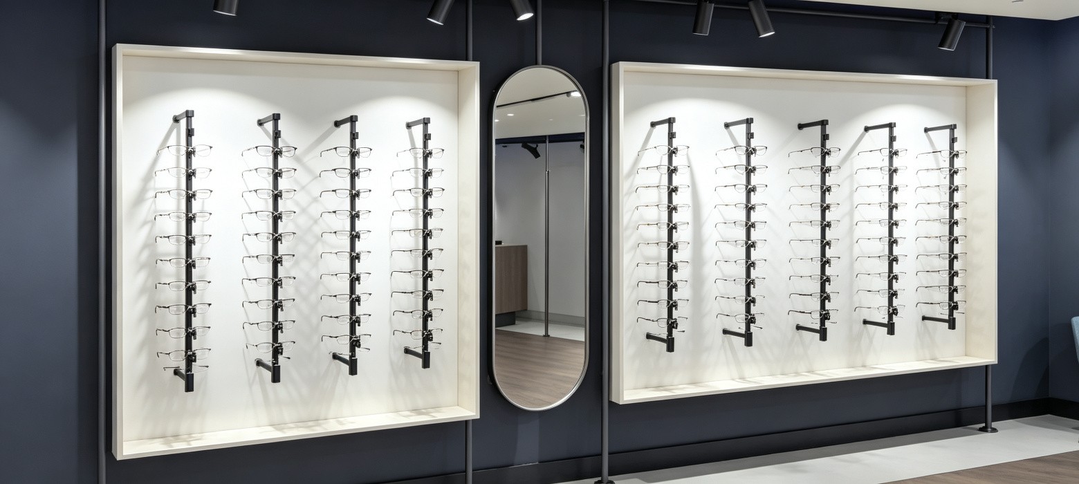Lockable eyeglass display rods hooks and click lock design details