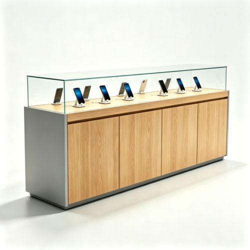 Long oak counter low glass rail