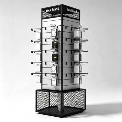 Floor-standing metal rotating phone accessories display rack