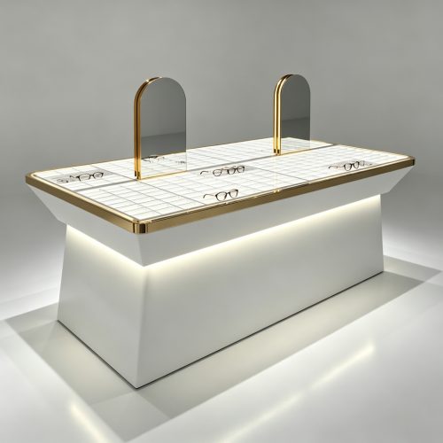 Gold trim eyewear counter left side
