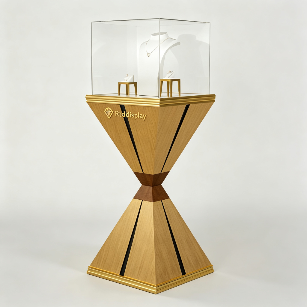 Gold wood pedestal angle view