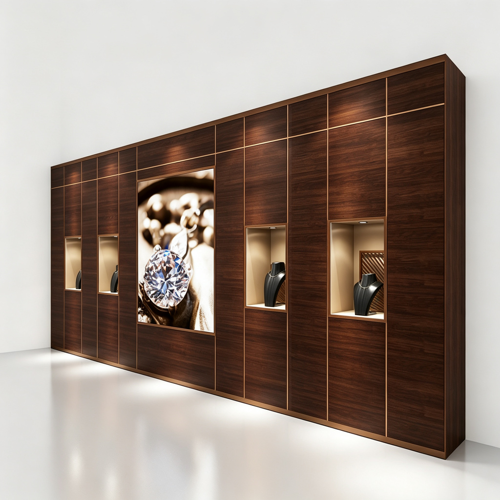 Dark walnut wall cabinet perspective