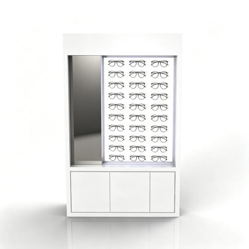 Eyeglass display stand with mirror front view