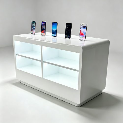 white glossy led reception counter