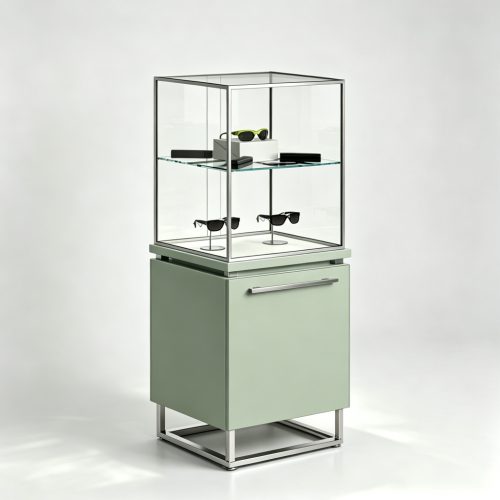 Light green optical pedestal showcase front