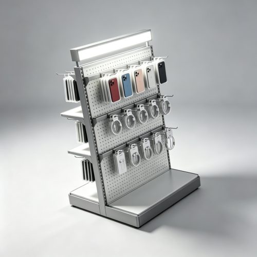 Left angle silver pegboard display