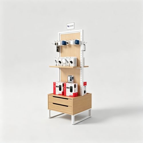 Left angle accessories rack with wood base